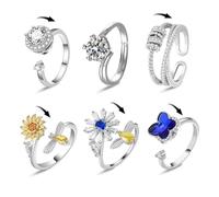 Yeefunjoy 6 pieces Fidget Ring, Rotatable Anxiety Ring for Women, Adjustable Open Ring for Stress Relief