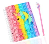 Yeefunjoy Pop it Fidget Notebook Dairy A5, Unicorn Poppet Notebook with Ballpoint Pen, Popper Push Bubble Fidget Sensory Toys, Reversible Notepad Journal, School Office Note books for Kids Adults
