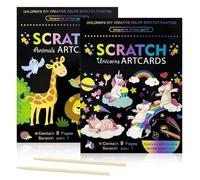 Yeefunjoy Scratch Art, 18Pcs Black Magic Scratch Art Notes Drawing Craft, Painting Boards for Kids with 2 Woodern Stylus for Kids Birthday Gifts DIY Girls Toys Age 3-10 Unicorn Gifts Party Favor
