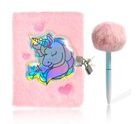 Yeefunjoy Unicorn Gifts for Girls, Plush Unicorn Stationery Set, Unicorn Notebook with Ballpoint Pen, Secret Diary with Lock, Unicorn Journal Lockable Diary Set Birthday Gifts for Girls Kids Aged 6-13