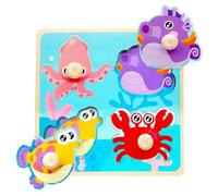 Yeefunjoy Wooden Toddler Puzzles - Peg & Jigsaw Puzzles with Handles, Montessori Educational Learning Toys for 3+ Year Olds (Marine Animals)