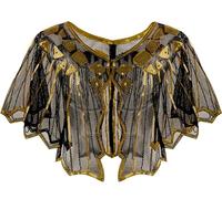 YeeHeen 1920s Shawl Sequin Beaded Evening Cape Cover Up Sparkly Party Shawl for Women Black Gold