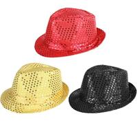 YeeHeen 3 Pieces Sequin Fedora Hat Unisex Western Dance Jazz Hat Shining Sequin Disco Cap Set D Black Gold Red