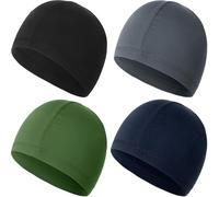YeeHeen 4 Pieces Skull Caps Running Cycling Beanie Hats Breathable Helmet Liner Sleep Hats for Men Women A Black+Army Green+Navy+Grey