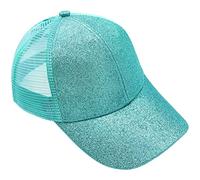 YeeHeen Baseball Cap for Girls Criss Cross Ponytail Baseball Hats Rainbow Glitter Sun Cap Lake Green