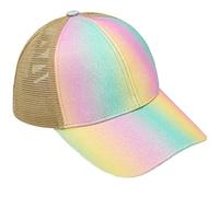 YeeHeen Baseball Cap for Girls Criss Cross Ponytail Baseball Hats Rainbow Glitter Sun Cap Yellow Pink