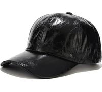 YeeHeen Baseball Cap for Women Men Shiny PU Leather Sun Hats Adjustable Hip Hop Rock Punk Hats Black