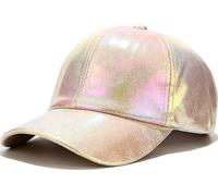 YeeHeen Baseball Cap for Women Men Shiny PU Leather Sun Hats Adjustable Hip Hop Rock Punk Hats Laser Beige