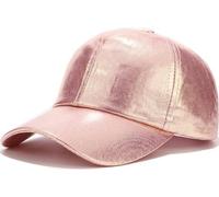 YeeHeen Baseball Cap for Women Men Shiny PU Leather Sun Hats Adjustable Hip Hop Rock Punk Hats Laser Dark Pink