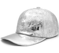 YeeHeen Baseball Cap for Women Men Shiny PU Leather Sun Hats Adjustable Hip Hop Rock Punk Hats Silver