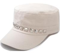 YeeHeen Cadet Army Cap Flat Top Hats Studded Military Caps for Men Beige