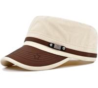 YeeHeen Cadet Army Cap for Men Women Twill Military Corps Hat Flat Top Cap Beige