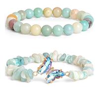 YeeHeen Crystal Bracelets for Women 2Pieces Natural Beaded Bracelet Set Gemstone Butterfly Charms Stretch Bracelet Amazonite