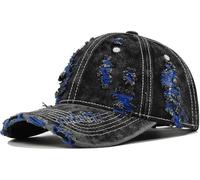 YeeHeen Distressed Washed Denim Baseball Cap Vintage Ripped Strapback Sun Hat for Men Women Blue