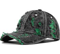 YeeHeen Distressed Washed Denim Baseball Cap Vintage Ripped Strapback Sun Hat for Men Women Green