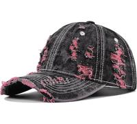 YeeHeen Distressed Washed Denim Baseball Cap Vintage Ripped Strapback Sun Hat for Men Women Pink