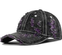 YeeHeen Distressed Washed Denim Baseball Cap Vintage Ripped Strapback Sun Hat for Men Women Purple