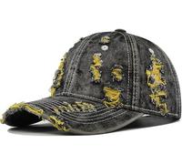 YeeHeen Distressed Washed Denim Baseball Cap Vintage Ripped Strapback Sun Hat for Men Women Yellow