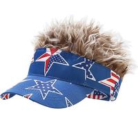 YeeHeen Mens Visor Cap Wig Spiked Adjustable Baseball Cap Golf Hats American Flag + Brown Hair B