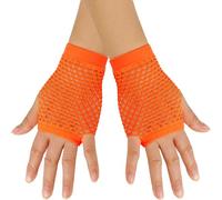 YeeHeen Short Fishnet Gloves for Women Punk Fingerless Mesh Glove Orange