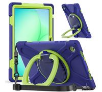 YEEHi 360 Rotation Case for Samsung Galaxy Tab A11+ Plus 11 Inch 2025 SM-X230 Sturdy Cover Rotate Ring Stand Shoulder Carrying Strap Hand Strap Rugged Children Adults Outdoor Case（Navy+Green）