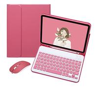 YEEHi Color Keyboard Case Mouse for iPad A16 2025 (11th Gen, 11")/ iPad 10th Generation 2022 10.9" Case with Cute Magnetic Detachable Bluetooth Keyboard Cover (Dark Pink)