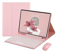 YEEHi iPad Air 5th Generation Air 4th Gen Keyboard Case with Mouse Round Key Cute Candy Color Keyboard Bluetooth Detachable Keyboard Cover for iPad Air 5 10.9 inch (Pink)