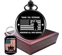 YEEHUA Gifts for Veteran Engraved Pocket Watch Birthday Anniversary Meaningful Year Gifts for Men with Wood Box