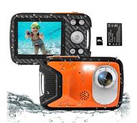 YEEIN 16FT Waterproof Digital Camera 21MP Underwater Camcorder with 32G Card and Rechargeable Battery, Point and Shoot Camera for Boys Girls Children Teens Snorkeling Swimming(Orange)
