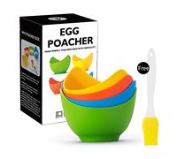 YEEJA Egg Poacher Perfect Poached Egg Maker Poached，Food Grade Non Stick Silicone Egg Poaching Cup for Microwave or Stovetop Egg Poaching, with Extra Silicone Oil Brush，Pack of 4