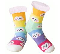 YEEKAORA Girls Slipper Socks Non Slip Grips, Cute Animal Children Toddlers Boys Warm Thick Thermal Fluffy Plush Winter Christmas Stockings Kids Home Socks (Rainbow Cloud (9-12 Years))