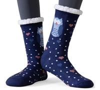 YEEKAORA Slipper Socks for Women with Non-Slip Grippers, Winter Thermal Warm Cozy Fuzzy Plush Cute Animal Indoor Socks (Navy Owl)