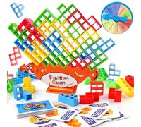 Yeelan Tetra Tower Balance Game, 64PCS Tetris Tumble, Funny Stacking Blocks with Carousel of Punishment, Tower Game for Kids & Adults, Tetris Tower for Family, Parties, Travel