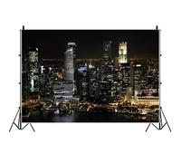 Yeele 10x8ft City Night View Backdrop Modern Skyscraper River View Urban Skyline Night Scene Photography Background for Online Live Broadcast Video Office Decoration Photo Studio Shoot Props Vinyl