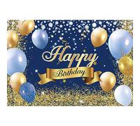 Yeele 10x8ft Royal Blue Happy Birthday Backdrop Blue Gold Balloons Diamonds Golden Confetti Glittering Birthday Photography Background for Kids Boys Birthday Party Cake Table Banner Photo Shoot Prop