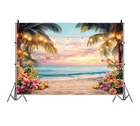 Yeele 10x8ft Sea Beach Backdrop for Photography Summer Tropical Floral Palm Trees Ocean Wave Sunset Sea Scenic Background for Hawaii Holiday Travel Kids Adults Family Portrait Photo Shoot Props