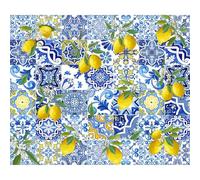 Yeele 12x8ft Vintage Blue Plaid Lemon Backdrop Blue and White Morocco Mediterranean Pattern Summer Fruit Photography Background for Baby Shower Birthday Party Decoration Photo Shoot Prop