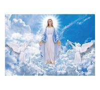 Yeele 20x10ft Blessed Virgin Mary Photoshoot Backdrop Blue Sky White Clouds Angels Christ Belief Background for Newborn Baby Shower Baptism Party Decoration Photo Shoot Props Vinyl Wallpaper