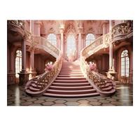 Yeele 20x10ft Pink Palace Backdrop Princess Royal Castle Pink Flowers Staircase Luxurious European Palace Background for Wedding Bridal Shower Birthday Party Decor Girl Portrait Photo Shoot Props