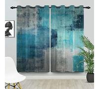 Yeele 42x84inches Turquoise Grey Abstract Curtains Blue Teal Aqua Gray Modern Art Painting Window Treatment Drapes Blackout Thermal Insulated Grommet Window Curtains for Living Room Bedroom 2 Panels