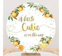 Yeele 5x5ft Citrus Orange Baby Shower Round Backdrop A Little Cutie is on The Way Photography Background for Girl Baby Shower Gender Reveal Event Party Decor Photo Shoot Props