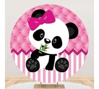 Yeele 6.5x6.5ft Pink Bowknot Panda Round Backdrop White and Pink Stripe Green Bamboo Leaf Cartoon Panda Photography Background for Sweet Girl Baby Shower Birthday Party Decor Photo Shoot Props