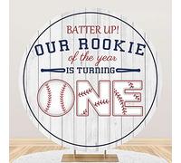 Yeele 6x6ft Baseball 1st Birthday Round Backdrop Batter Up Our Rookie of The Year is Turning One Photography Background for Boy First Birthday Party Supplies Cake Table Decor Photo Shoot Prop