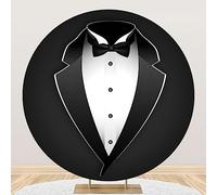 Yeele 6x6ft Gentleman Tuxedo Round Backdrop Black and White Bow Tie Suit Photography Background for Father's Day Boy Man Birthday Party Boy Baby Shower Event Decor Bridegroom Photo Shoot Props