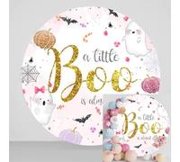 Yeele 7.2ft Halloween Baby Shower Round Backdrop A Little Boo is Almost Due Circle Backdrops Cover Cute Ghost Glitter Pumpkin Newborn Party Decor Banner Fabric Photo Booth Props