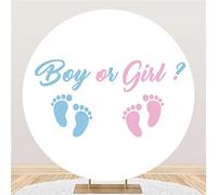 Yeele 7.2x7.2ft Boy or Girl Gender Reveal Round Backdrop Pink and Blue Footprints Baby Shower Photography Background for Newborn Baby Shower Gender Reveal Event Party Supplies Photo Shoot Props