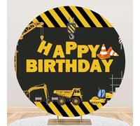 Yeele 7.2x7.2ft Construction Theme Birthday Round Backdrop Black and Yellow Engineering Vehicle Crane Truck Photography Background for Boy Birthday Party Supplies Cake Table Decor Photo Shoot Prop