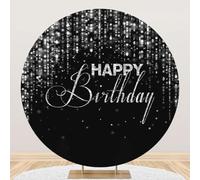 Yeele 7.2x7.2ft Silver and Black Happy Birthday Round Backdrop Silver Glitter Bokeh Circle Photography Background for Kid Adult Man Woman Birthday Party Supplies Decor Photo Shoot Props Polyester