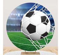 Yeele 7.2x7.2ft Soccer Ball Round Backdrop Sport Stadium Spotlight Green Lawn Filed Soccer Pitch Goal Circle Photography Background for Kids Adults Birthday Sport Party Supplies Decor Polyester