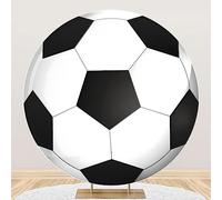 Yeele 7.5x7.5ft Soccer Round Backdrop 3D Print Black and White Football Circle Photography Background for Baby Shower Gender Reveal Soccer Theme Birthday Party Decoration Photo Shoot Props